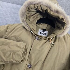 Woolrich Parka Coat Mens 2XL Beige Down Fur Trim Hooded Puffer Winter Jacket